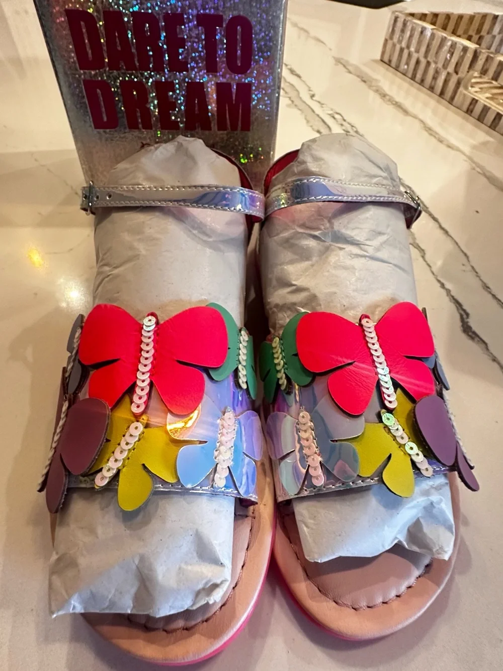 Billieblush Pink Multi-Color Butterfly Sequin Sandals